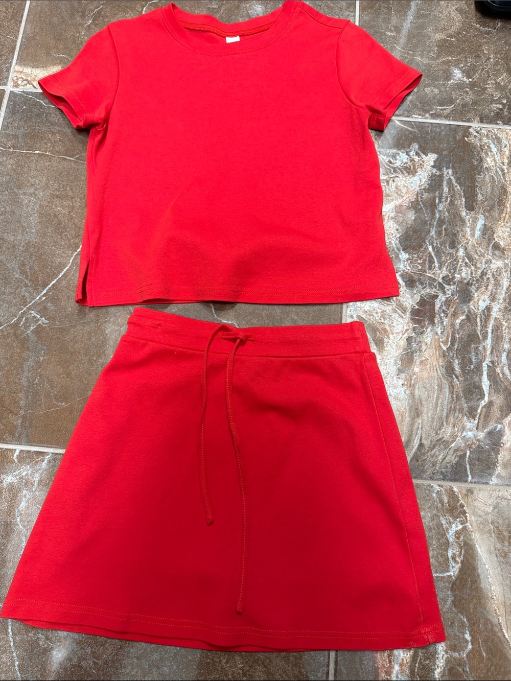 Red Two-Piece Crop Tee & Drawstring Skort Set